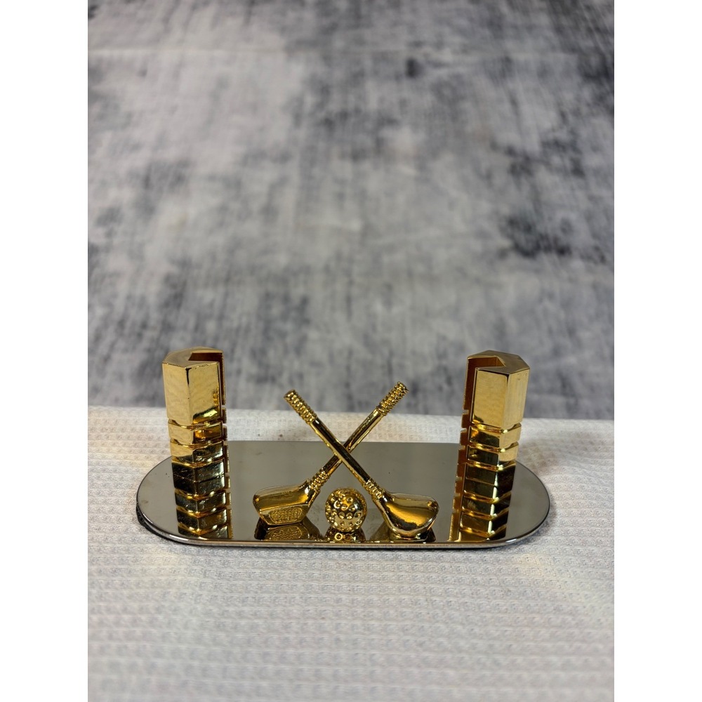 Vintage Kmart Brass Golf Club Business Name Card Holder Desk Accessory New